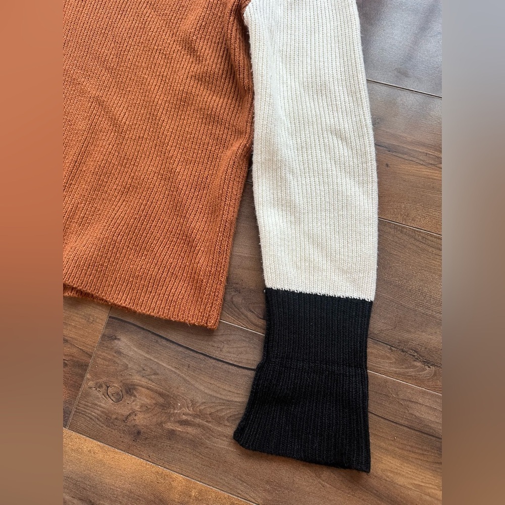 TCEC Colorblock Turtleneck Sweater M Rust Cream Black Cozy Fall Trend - Picture 2 of 5
